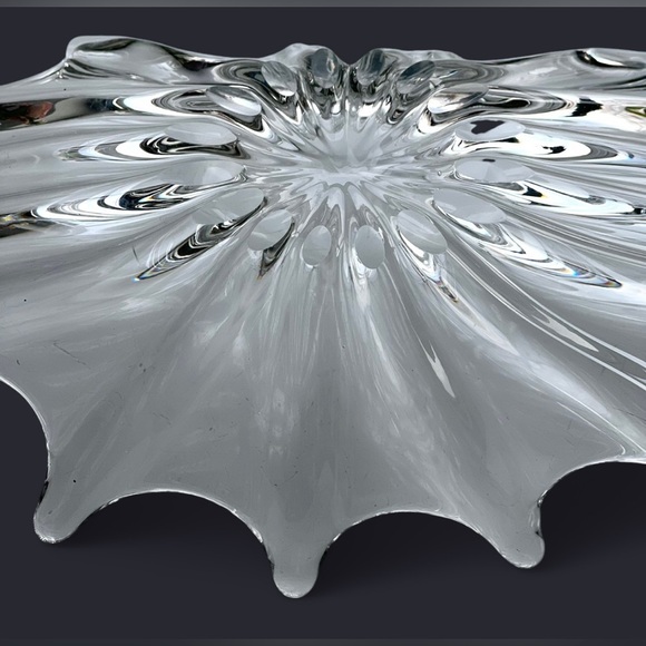 VINTAGE MCM Clear Pulled Glass Bowl Heavyweight Art Glass Unsigned - Picture 3 of 14